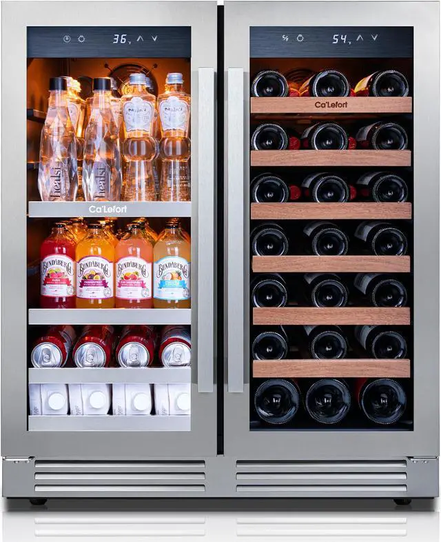 Main image of Ca'Lefort 30 Inch Wine and Beverage Refrigerator, 80 Can and 33 Bottle French Door Wine Fridge,3 LED Dual Zone Wine Cellar Glass Door, Built-in or Freestanding for Home/Kitchen (6.00 cu.ft)