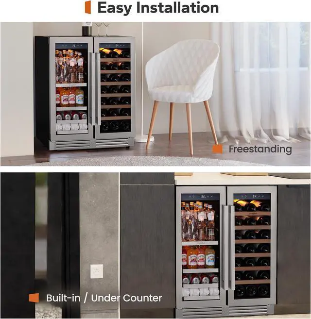 Alt view image 6 of 7 - Ca'Lefort 30 Wine & Beverage Refrigerator 80 Can & 33 Bottle Extra Large Capacity Design Chilled Wine Cooler Built-In/Suspended Dual Temperature Zone Operable Kitchen Smart Beverage Cabinet