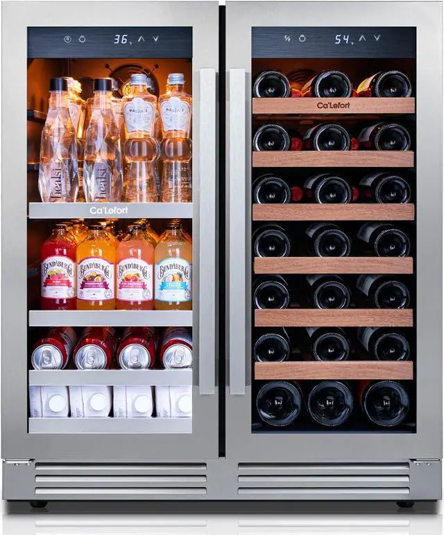 Alt view image 2 of 7 - Ca'Lefort 30 Wine & Beverage Refrigerator 80 Can & 33 Bottle Extra Large Capacity Design Chilled Wine Cooler Built-In/Suspended Dual Temperature Zone Operable Kitchen Smart Beverage Cabinet