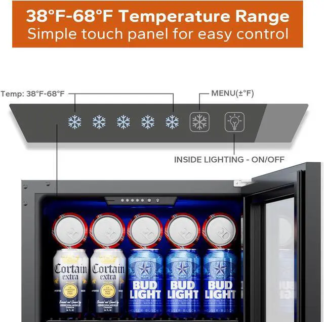Alt view image 4 of 7 - Ca'Lefort 65 Can Beverage Cooler - 1.62 Cu. Ft. Freestanding Mini Fridge with Glass Door, Ideal for Beer and Soda Storage with Temperature Range of 38-68°F, Perfect for Bedroom, Office, and Bar
