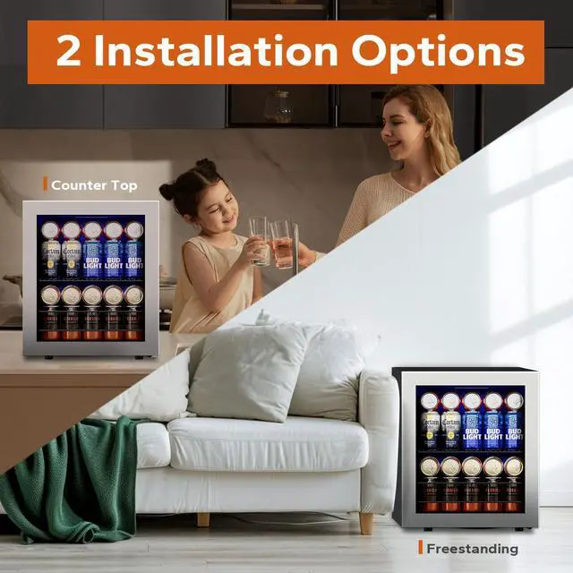 Alt view image 7 of 7 - Ca'Lefort 65 Can Beverage Cooler - 1.62 Cu. Ft. Freestanding Mini Fridge with Glass Door, Ideal for Beer and Soda Storage with Temperature Range of 38-68°F, Perfect for Bedroom, Office, and Bar