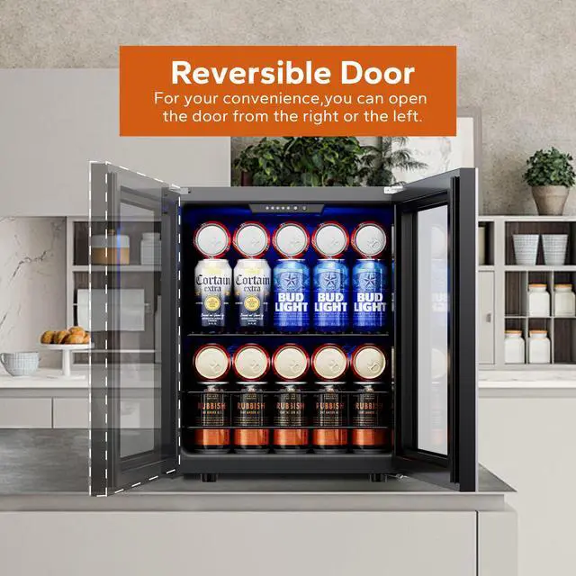 Alt view image 6 of 7 - Ca'Lefort 65 Can Beverage Cooler - 1.62 Cu. Ft. Freestanding Mini Fridge with Glass Door, Ideal for Beer and Soda Storage with Temperature Range of 38-68°F, Perfect for Bedroom, Office, and Bar
