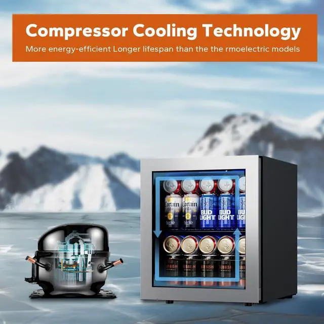 Alt view image 5 of 7 - Ca'Lefort 65 Can Beverage Cooler - 1.62 Cu. Ft. Freestanding Mini Fridge with Glass Door, Ideal for Beer and Soda Storage with Temperature Range of 38-68°F, Perfect for Bedroom, Office, and Bar