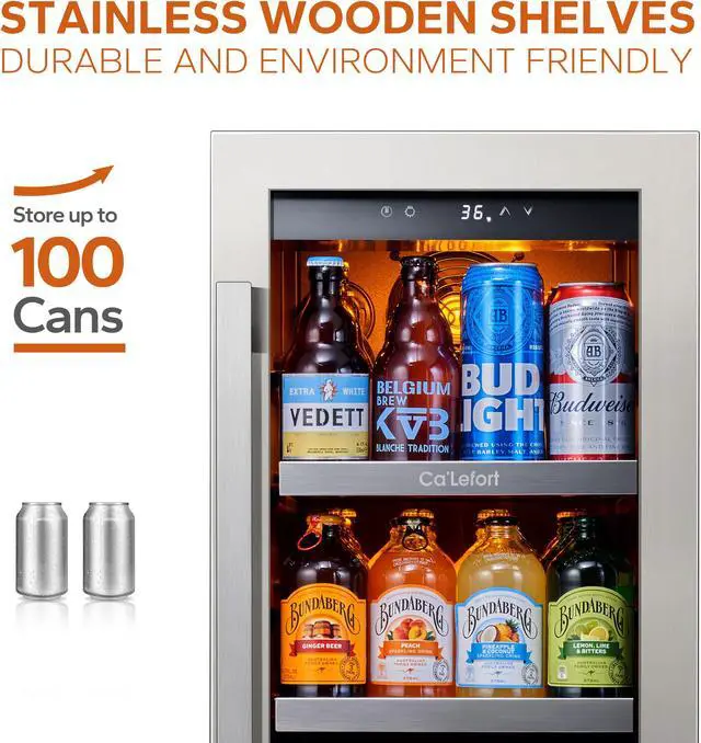 Alt view image 3 of 7 - Ca'Lefort 15 Inch Beverage Cooler - 80 Can Refrigerator with Glass Door, Ideal for Home/Kitchen Use, Designed for Built-in or Freestanding Installation (3.0 cu.ft)