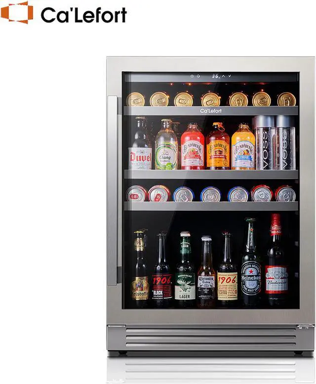 Main image of Ca'Lefort 24 Inch Beverage Refrigerator Cooler - 180 Can Capacity Drink Fridge with Glass Door and 3 LED Lights, Built-in or Freestanding for Home/Kitchen (5.65 cu.ft)