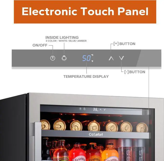 Alt view image 4 of 7 - Ca'Lefort 24 Inch Beverage Refrigerator Cooler - 180 Can Capacity Drink Fridge with Glass Door and 3 LED Lights, Built-in or Freestanding for Home/Kitchen (5.65 cu.ft)