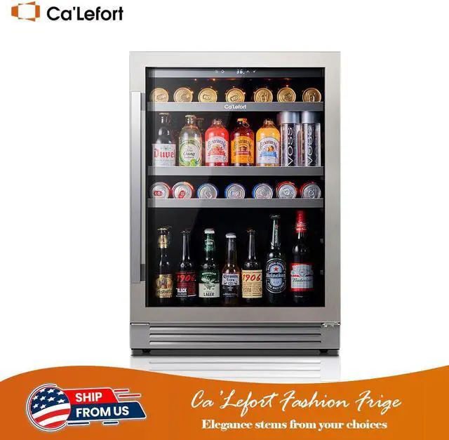 Main image of Ca'Lefort 24 Inch Beverage Cooler - 180 Can Refrigerator with Glass Door and 3 LED Lights, Ideal for Built-in or Freestanding Installation in Home/Kitchen (5.65 cu.ft)