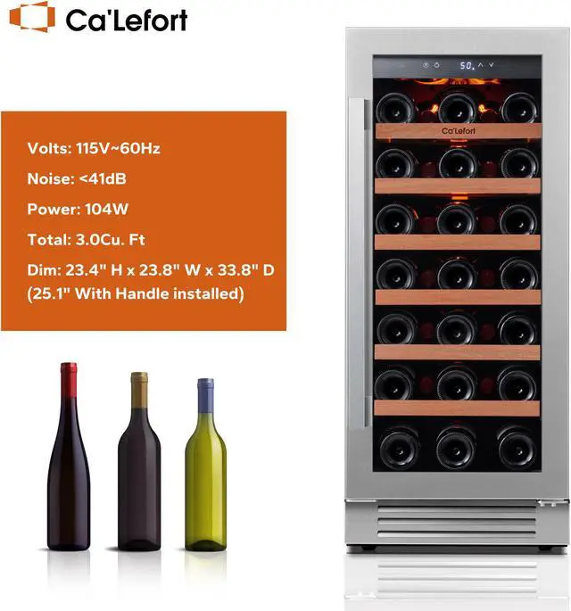Alt view image 2 of 7 - Ca'Lefort 15 Inch Wine Refrigerator - 33 Bottle Wine Fridge with Stylish Glass Door, Ideal for Built-in or Freestanding Wine Storage in Home/Bar/Kitchen (3.0 cu.ft)