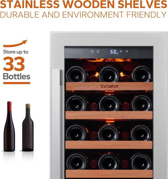 Alt view image 3 of 7 - Ca'Lefort 15 Inch Wine Refrigerator - 33 Bottle Wine Fridge with Stylish Glass Door, Ideal for Built-in or Freestanding Wine Storage in Home/Bar/Kitchen (3.0 cu.ft)