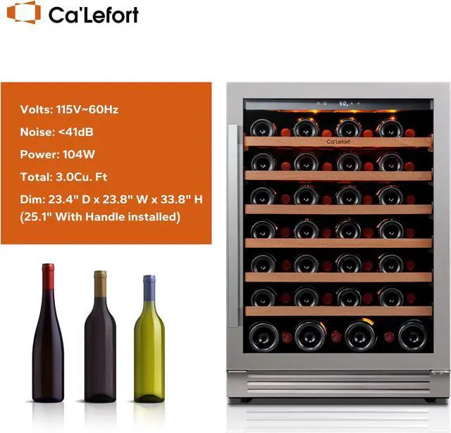Alt view image 2 of 7 - Ca'Lefort 24 Inch Wine Refrigerator - 54 Bottle Wine Cooler with Glass Door 40-65°F Temperature Control 3 LED Lighting Perfect for Built-in or Freestanding Storage in Home Bar or Kitchen (5.65 cu.ft)