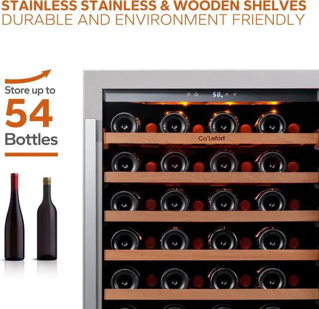 Alt view image 3 of 7 - Ca'Lefort 24 Inch Wine Refrigerator - 54 Bottle Wine Cooler with Glass Door 40-65°F Temperature Control 3 LED Lighting Perfect for Built-in or Freestanding Storage in Home Bar or Kitchen (5.65 cu.ft)