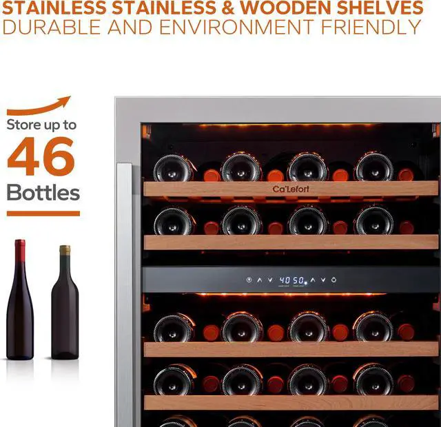 Alt view image 3 of 7 - Ca'Lefort 24 Inch Wine Refrigerator Cooler - 46 Bottle Wine Fridge with 40-65°F Dual Zone, Glass Door, 3 LED Lights, Ideal for Built-in or Freestanding Use in Home/Bar/Kitchen (5.65 cu.ft)