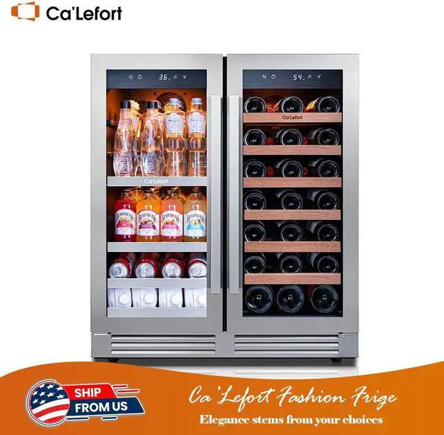 Main image of Ca'Lefort 30 Inch Wine Fridge and Beverage Refrigerator - 80 Can and 33 Bottle Capacity with Dual Zone 3 LED Lighting and Glass Door Perfect for Home/Kitchen Use, Built-in or Freestanding (6.00 cu.ft)