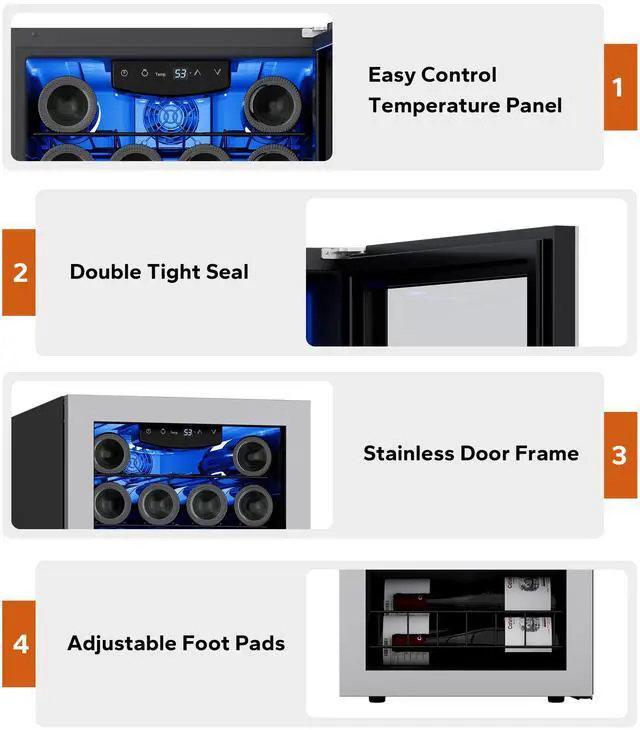 Alt view image 3 of 7 - Ca'Lefort Energy-Efficient Wine Fridge - 165 kWh/Yr | Freestanding/Undercounter Design
38°F-65°F Dual-Zone Cooling & Reversible Door Stainless Steel Refrigerator for Kitchen/Dorm