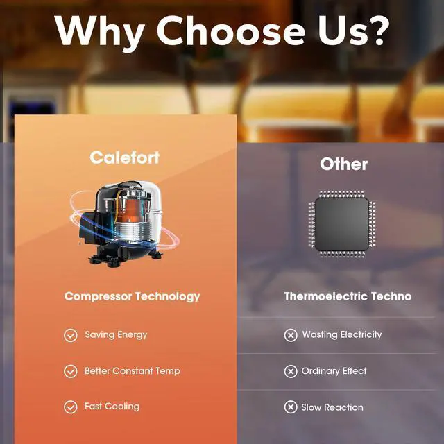 Alt view image 6 of 7 - Ca'Lefort Energy-Efficient Wine Fridge - 165 kWh/Yr | Freestanding/Undercounter Design
38°F-65°F Dual-Zone Cooling & Reversible Door Stainless Steel Refrigerator for Kitchen/Dorm