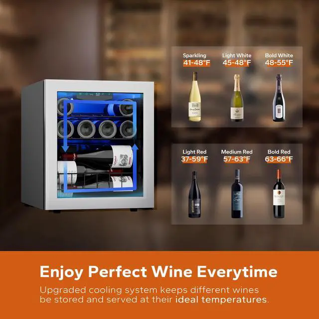 Alt view image 7 of 7 - Ca'Lefort Energy-Efficient Wine Fridge - 165 kWh/Yr | Freestanding/Undercounter Design
38°F-65°F Dual-Zone Cooling & Reversible Door Stainless Steel Refrigerator for Kitchen/Dorm