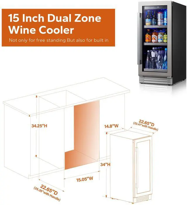 Alt view image 5 of 7 - Ca'Lefort Whisper-Quiet Wine Refrigerator - 34-54°F Dual-Zone Cooling 85L Storage & Freestanding Design | Perfect for Home/Bar