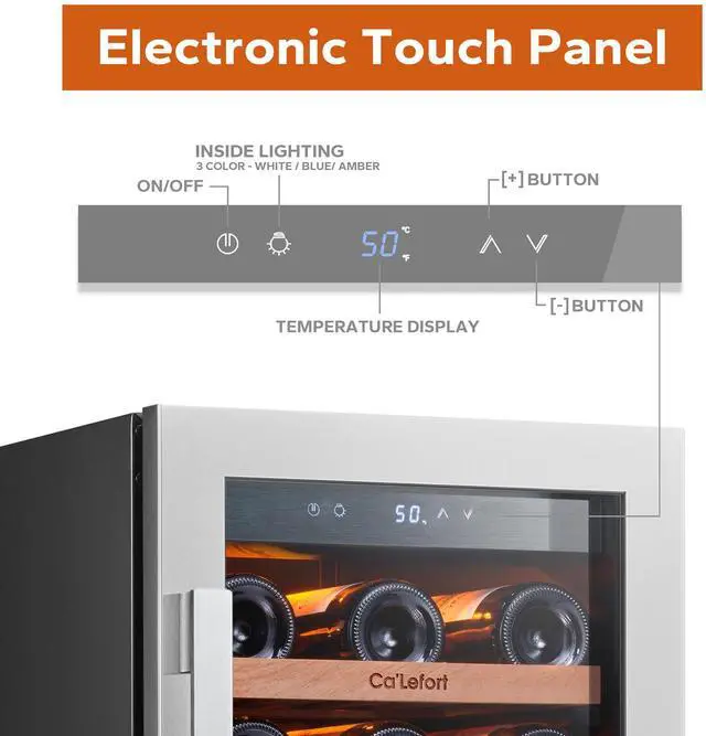 Alt view image 4 of 7 - Ca'Lefort 85L Wine Cooler - 40-65°F Precision Cooling & Stainless Steel Glass Door 3.00 Cu.Ft Storage + Multi-Color LED Lighting | Ideal for Home/Bar/Entertainment