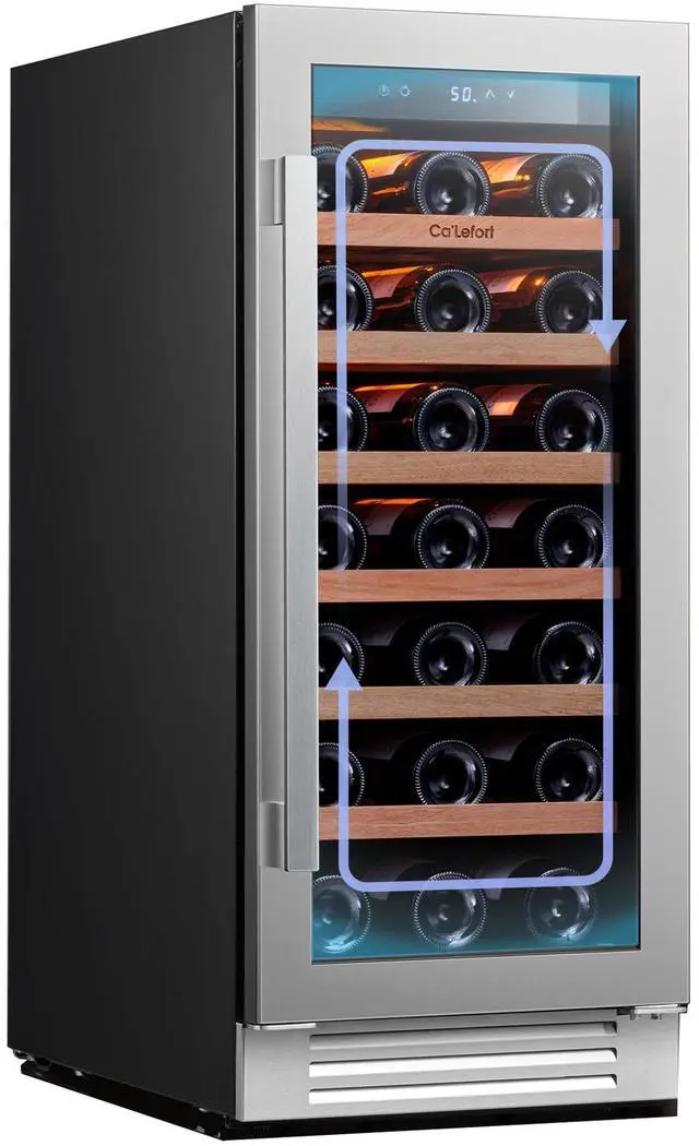 Main image of Ca'Lefort Energy-Efficient Wine Fridge - R600a Eco Cooling & Auto Defrost Power Outage Memory + Temp Locking | Sabili Wood Shelves for 33 Bottles/Cans
