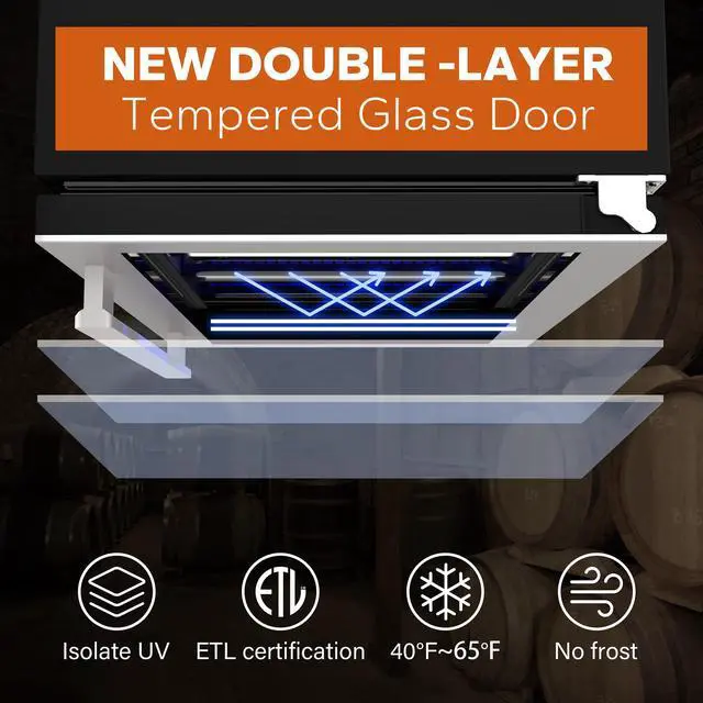 Alt view image 6 of 7 - Ca'Lefort Whisper-Quiet Wine Refrigerator - 40-65°F Dual-Zone Control Modern Gray Tempered Glass & Freestanding Design | ETL-Certified for Kitchen/Office
