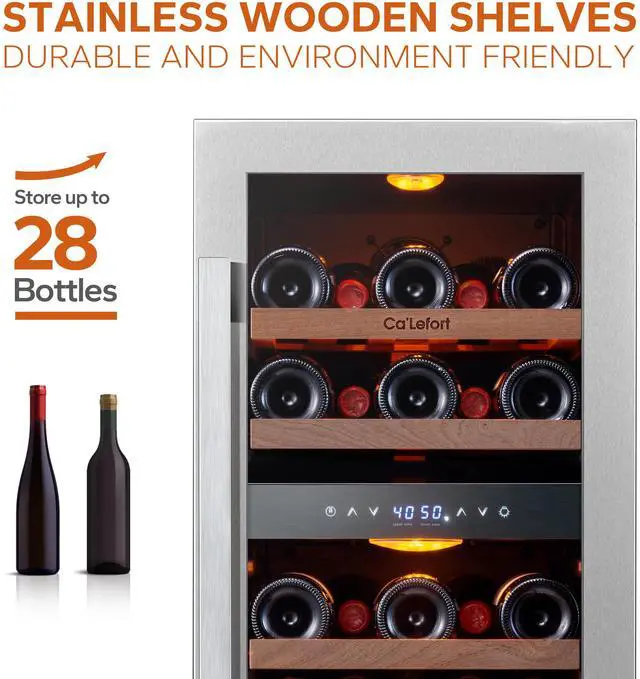 Alt view image 4 of 7 - Ca'Lefort Quiet Wine Refrigerator - Compressor Cooling & 40-65°F Precision Control Freestanding Design & 85L Storage | Amber/White/Blue LED Lighting for Stylish Display