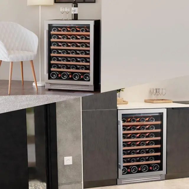 Alt view image 2 of 7 - Ca'Lefort Energy-Efficient Wine Fridge - R600a Compressor & Sabili Wood Shelves ETL-Certified 54-Bottle Capacity | Amber/White/Blue LED Display for Elegant Storage
