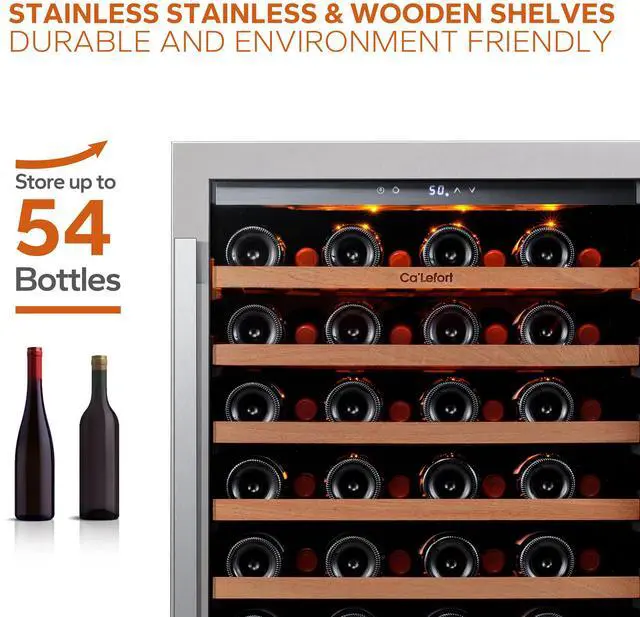 Alt view image 5 of 7 - Ca'Lefort Energy-Efficient Wine Fridge - R600a Compressor & Sabili Wood Shelves ETL-Certified 54-Bottle Capacity | Amber/White/Blue LED Display for Elegant Storage