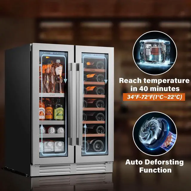 Main image of Ca'Lefort 116L Dual-Zone Wine & Beverage Cooler - 2-22°C & 34°F Precision Cooling Fingerprint-Resistant Steel Door + 4.10 Cu.Ft Storage | Sabili Wood Shelves for Home/Bar