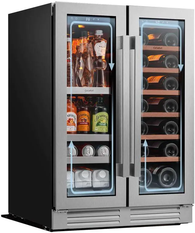Main image of Ca'Lefort Energy-Efficient Wine Fridge - R600a DOE/ETL Certified & Dual Evaporators Wine/Beverage Zones + Auto Defrost | 20-Bottle & 3-Tier PVC Shelves for Organized Storage