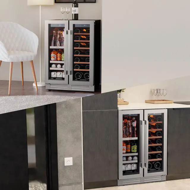 Alt view image 7 of 7 - Ca'Lefort 116L Dual-Zone Wine & Beverage Cooler - 2-22°C & 34°F Precision Cooling Fingerprint-Resistant Steel Door + 4.10 Cu.Ft Storage | Sabili Wood Shelves for Home/Bar