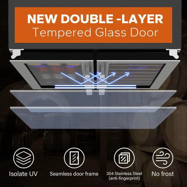 Alt view image 6 of 7 - Ca'Lefort Energy-Efficient Wine Fridge - R600a DOE/ETL Certified & Dual Evaporators Wine/Beverage Zones + Auto Defrost | 20-Bottle & 3-Tier PVC Shelves for Organized Storage