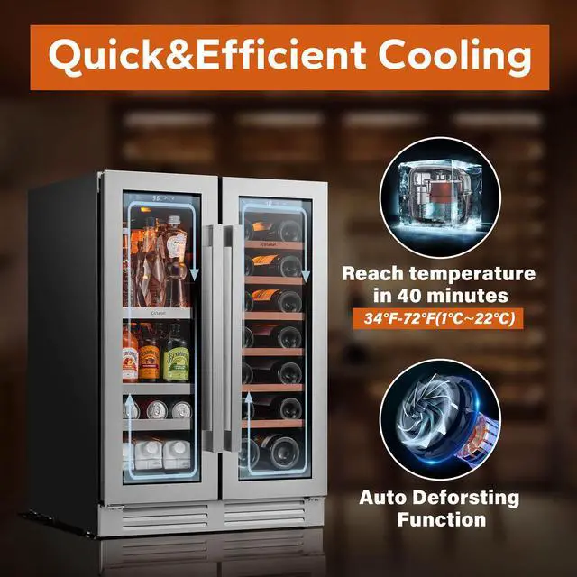 Alt view image 7 of 7 - Ca'Lefort Energy-Efficient Wine Fridge - R600a DOE/ETL Certified & Dual Evaporators Wine/Beverage Zones + Auto Defrost | 20-Bottle & 3-Tier PVC Shelves for Organized Storage