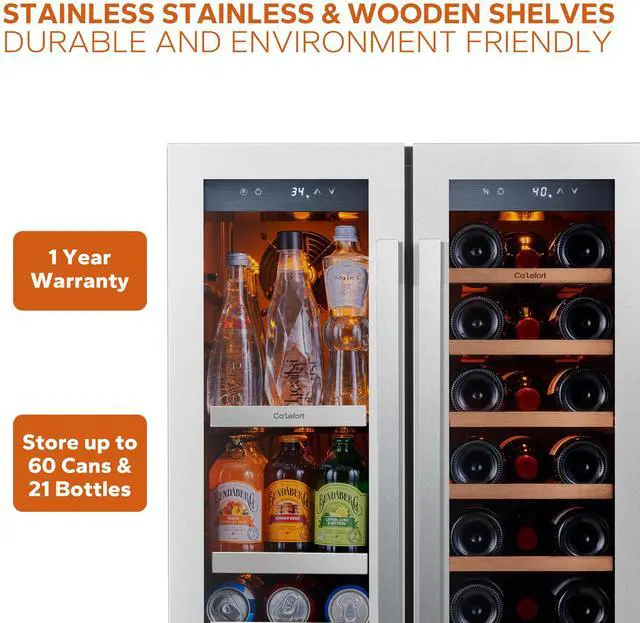 Alt view image 5 of 7 - Ca'Lefort Quiet Beverage Refrigerator - Freestanding Design & Gray Tempered Glass 116L Dual-Zone Compressor Cooling | Amber LED Lighting & 57.2 kg Durable Build for Kitchen/Office