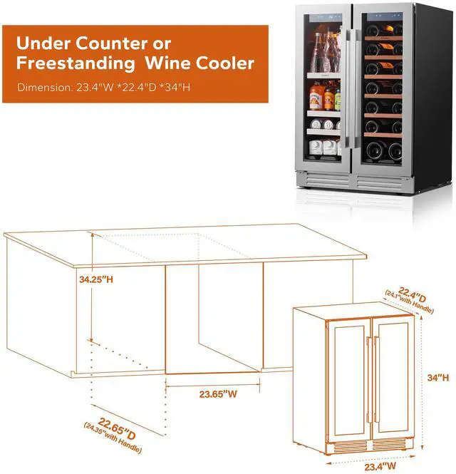 Alt view image 6 of 7 - Ca'Lefort Quiet Beverage Refrigerator - Freestanding Design & Gray Tempered Glass 116L Dual-Zone Compressor Cooling | Amber LED Lighting & 57.2 kg Durable Build for Kitchen/Office