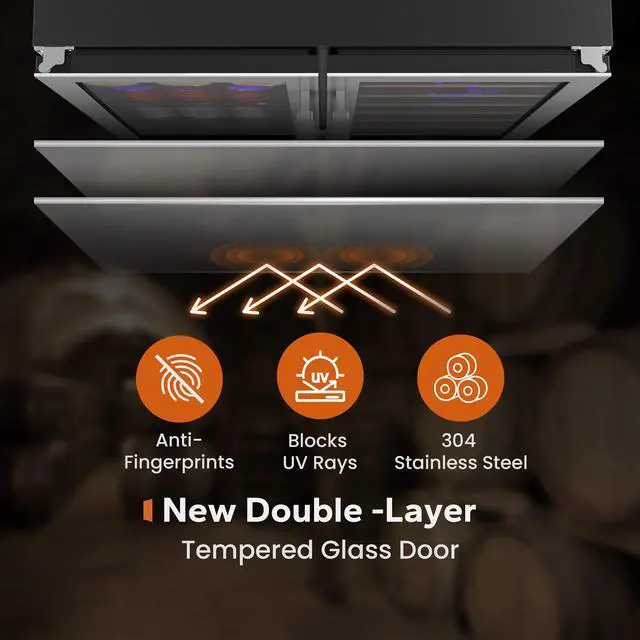 Alt view image 5 of 7 - Ca'Lefort 170L Dual-Zone Wine & Beverage Cooler - 54°F/34°F Precision Cooling & Fingerprint-Resistant Steel 6.01 Cu.Ft Capacity + Sabili Wood/PVC Shelves | Amber/White/Blue LED Lighting for Home/Bar