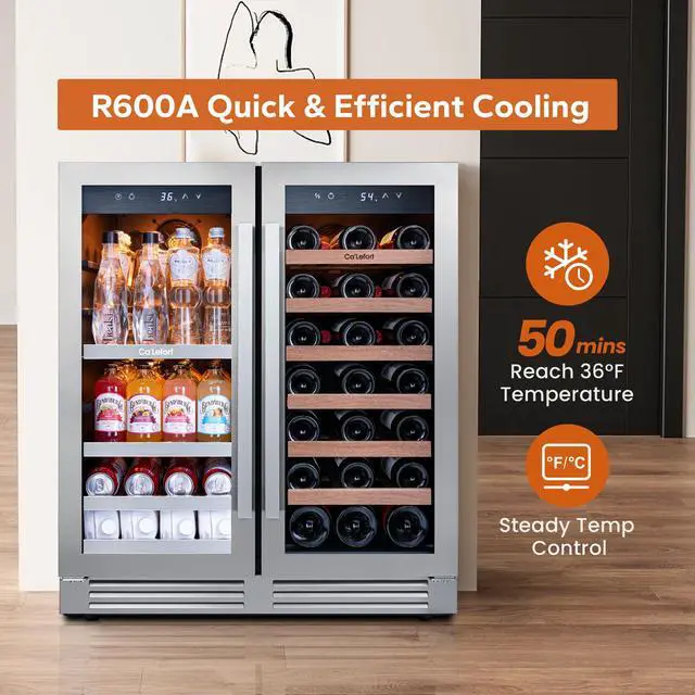 Alt view image 7 of 7 - Ca'Lefort Energy-Efficient Wine Fridge - R600a Compressor & ETL-Certified Cooling Dual Evaporators + Auto Defrost | 33-Bottle & Beverage Storage for Large Collections/Entertainment