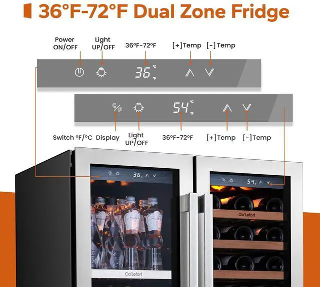 Alt view image 3 of 7 - Ca'Lefort Energy-Efficient Wine Fridge - R600a Compressor & ETL-Certified Cooling Dual Evaporators + Auto Defrost | 33-Bottle & Beverage Storage for Large Collections/Entertainment