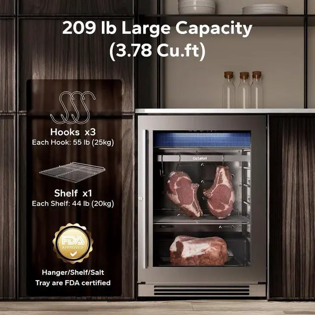 Alt view image 2 of 7 - Ca'Lefort 209 LBS Dry Age Fridge for Steaks, Dry Aging Fridge for Meat with Precise Temperature & Humidity Control, Freestanding Beef Aging Refrigerator for Kitchen/Restaurant, 3.78 Cu.ft