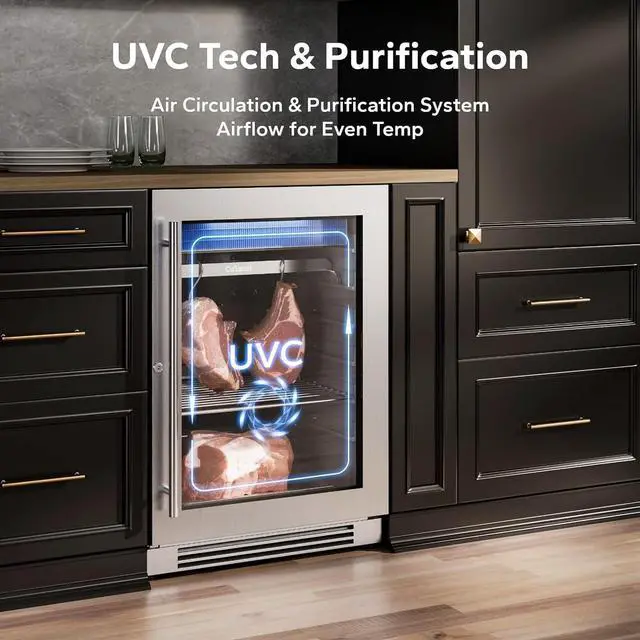 Alt view image 6 of 7 - Ca'Lefort Dry Age Fridge for Steaks, Dry Aging Fridge for Meat, Ribeye, Lamb & Ham, Holds 209 LBS, Built in/Freestanding Dry Ager Refrigerator Dual-Layer LOW-E Glass for Kitchen/Restaurant Beef Aging