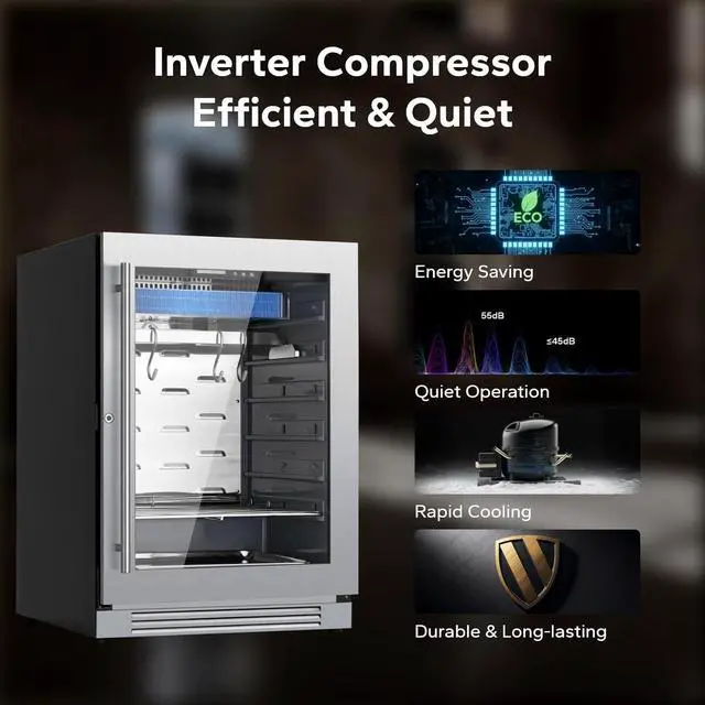 Alt view image 7 of 7 - Ca'Lefort Dry Age Fridge for Steaks, Dry Aging Fridge for Meat, Ribeye, Lamb & Ham, Holds 209 LBS, Built in/Freestanding Dry Ager Refrigerator Dual-Layer LOW-E Glass for Kitchen/Restaurant Beef Aging