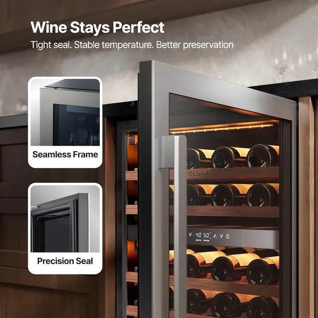 Alt view image 6 of 7 - Ca'Lefort 24 Inch Wine Refrigerator Cooler, 52 Bottles Dual Zone Wine Fridge with Glass Door, 40-65°F, Adjustable Shelves & 3 LED Lights, Built-in/Freestanding for Home Kitchen/Bar/Office (5.65 cu.ft)