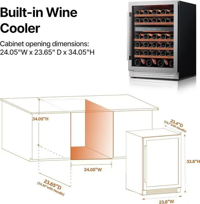 Alt view image 6 of 7 - Ca'Lefort 24 Inch Wine Refrigerator Cooler, 52 Bottle Dual Zone Wine Fridge with Double-Pane Glass Door & Adjustable Shelves, 40-65°F Built-in/Freestanding Wine Cellar for Home Bar Kitchen, 5.65 cu.ft