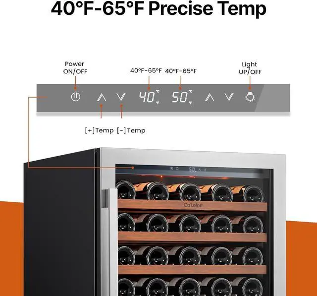 Alt view image 3 of 7 - Ca'Lefort 24 Inch Wine Fridge, 61 Bottle Wine Cooler Refrigerator, Double-Pane Glass Door, Adjustable Shelves, 3 LED Lights, 40-65°F Digital Touch Control, Built-in/Freestanding for Home Bar Office