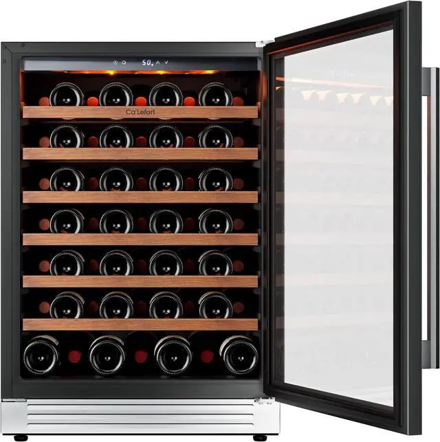 Alt view image 7 of 7 - Ca'Lefort 24 Inch Wine Fridge, 61 Bottle Wine Cooler Refrigerator, Double-Pane Glass Door, Adjustable Shelves, 3 LED Lights, 40-65°F Digital Touch Control, Built-in/Freestanding for Home Bar Office