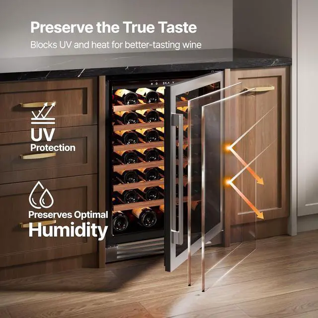 Alt view image 4 of 7 - Ca'Lefort Wine Fridge - 24 Inch 61 Bottle Wine Cooler Refrigerator, Glass Door, Adjustable Shelves, 40-65°F Digital Temperature Control, 3 LED Lights, Built-in/Freestanding for Home Bar (5.65 Cu.ft)