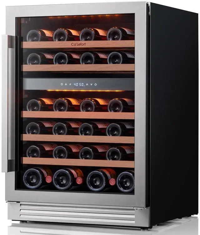 Main image of Ca'Lefort 24 Inch Dual Zone Wine Fridge & Cooler, 5.65 Cu.ft Capacity Holds 52 Bottles, Double-Layer Glass Door, 5 Adjustable Shelves & 3 LED Lights, 40-65°F, Built-in/Freestanding for Home Bar Office