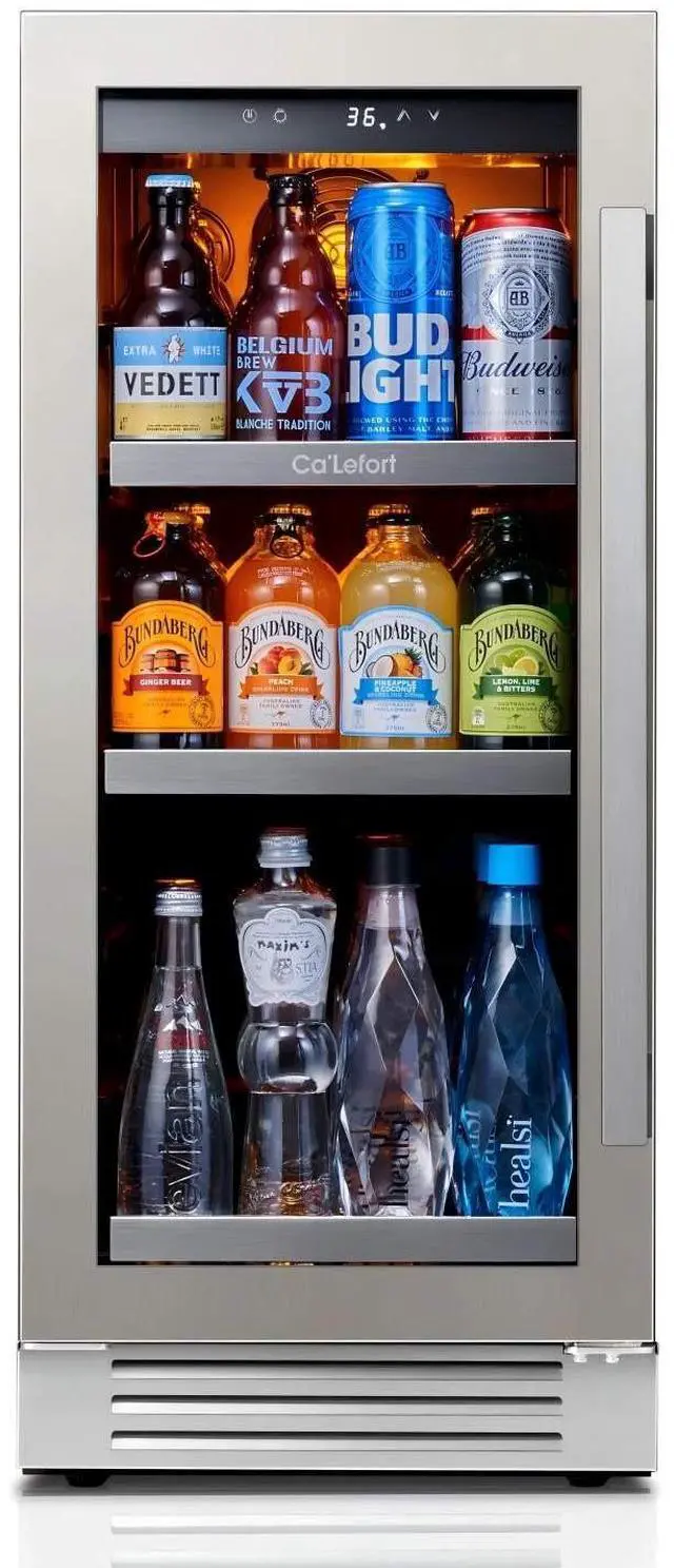 Main image of Ca'Lefort 15 Inch Beverage Refrigerator Cooler - 100 Can Drink Mini Fridge with Glass Door for Soda Beer or Wine, Adjustable Shelves, 3 Color LED Lights, Built in/Freestanding for Home Bar Office