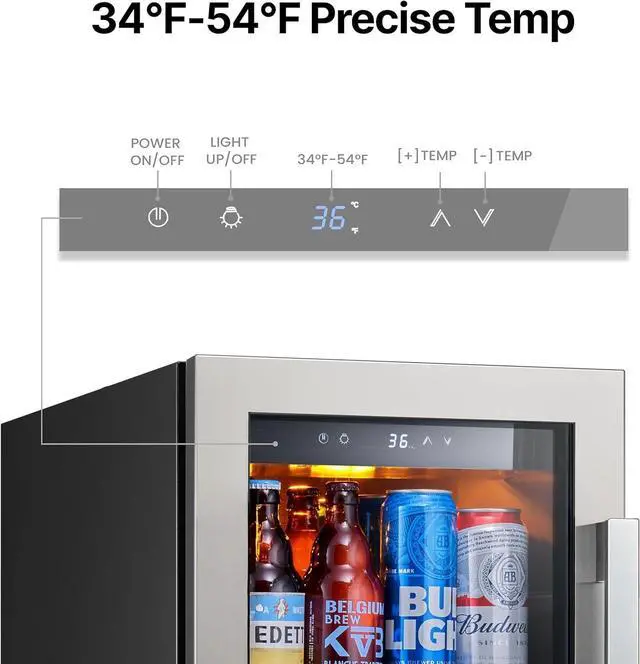 Alt view image 3 of 7 - Ca'Lefort 15 Inch Beverage Refrigerator Cooler - 100 Can Drink Mini Fridge with Glass Door for Soda Beer or Wine, Adjustable Shelves, 3 Color LED Lights, Built in/Freestanding for Home Bar Office