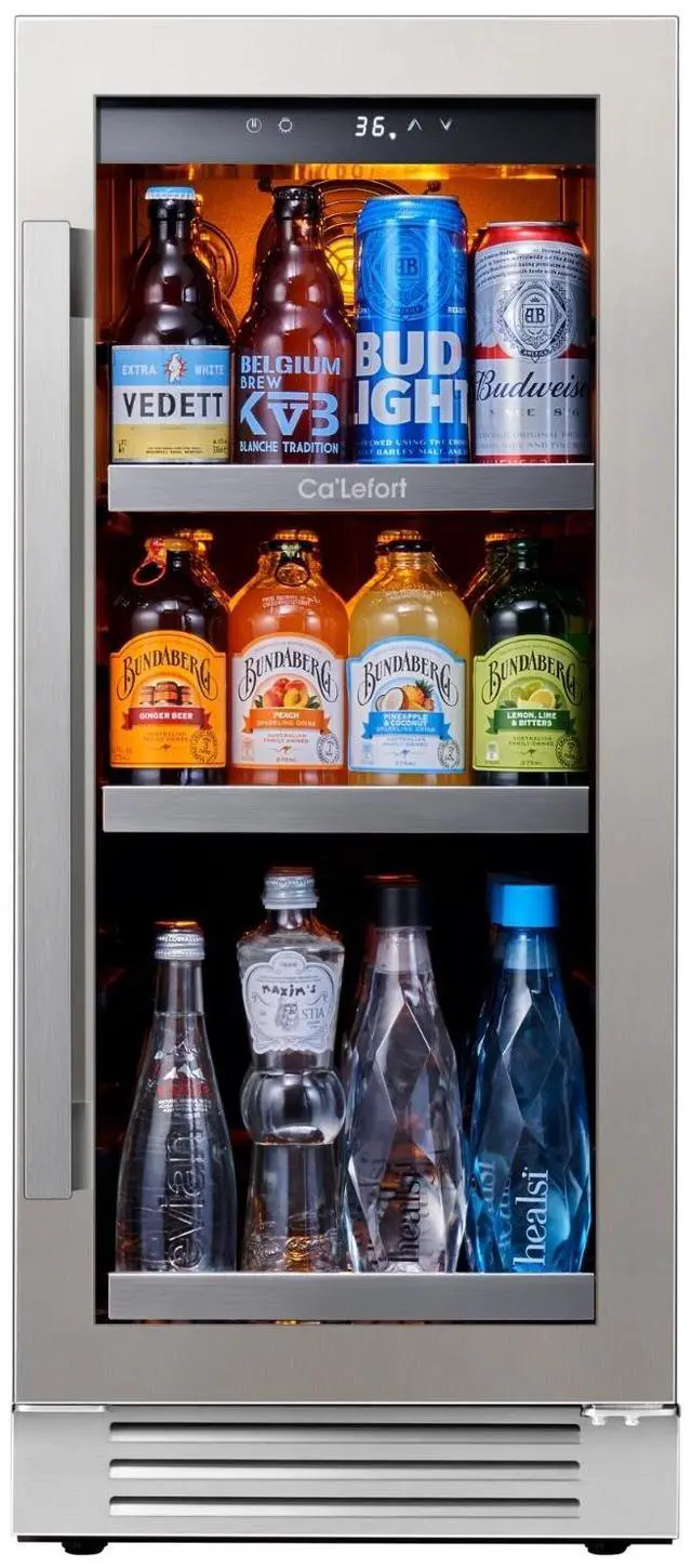 Main image of Ca'Lefort 15 Inch Beverage Fridge, 100 Can Beverage Refrigerator with Glass Door & Removable Shelves, 3 LED Lights, 34-54°F Built-in or Freestanding Drink Fridge for Kitchen, Home Bar, Office(3 Cu.ft)