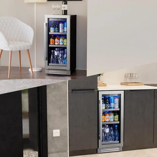 Alt view image 7 of 7 - Ca'Lefort 15 Inch Beverage Fridge, 100 Can Beverage Refrigerator with Glass Door & Removable Shelves, 3 LED Lights, 34-54°F Built-in or Freestanding Drink Fridge for Kitchen, Home Bar, Office(3 Cu.ft)